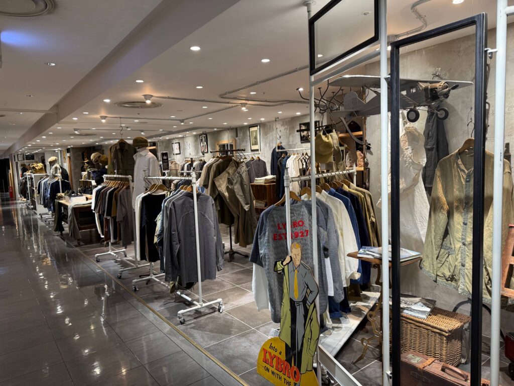 Spacious interior of the Nigel Cabourn store at Hankyu Men's Tokyo