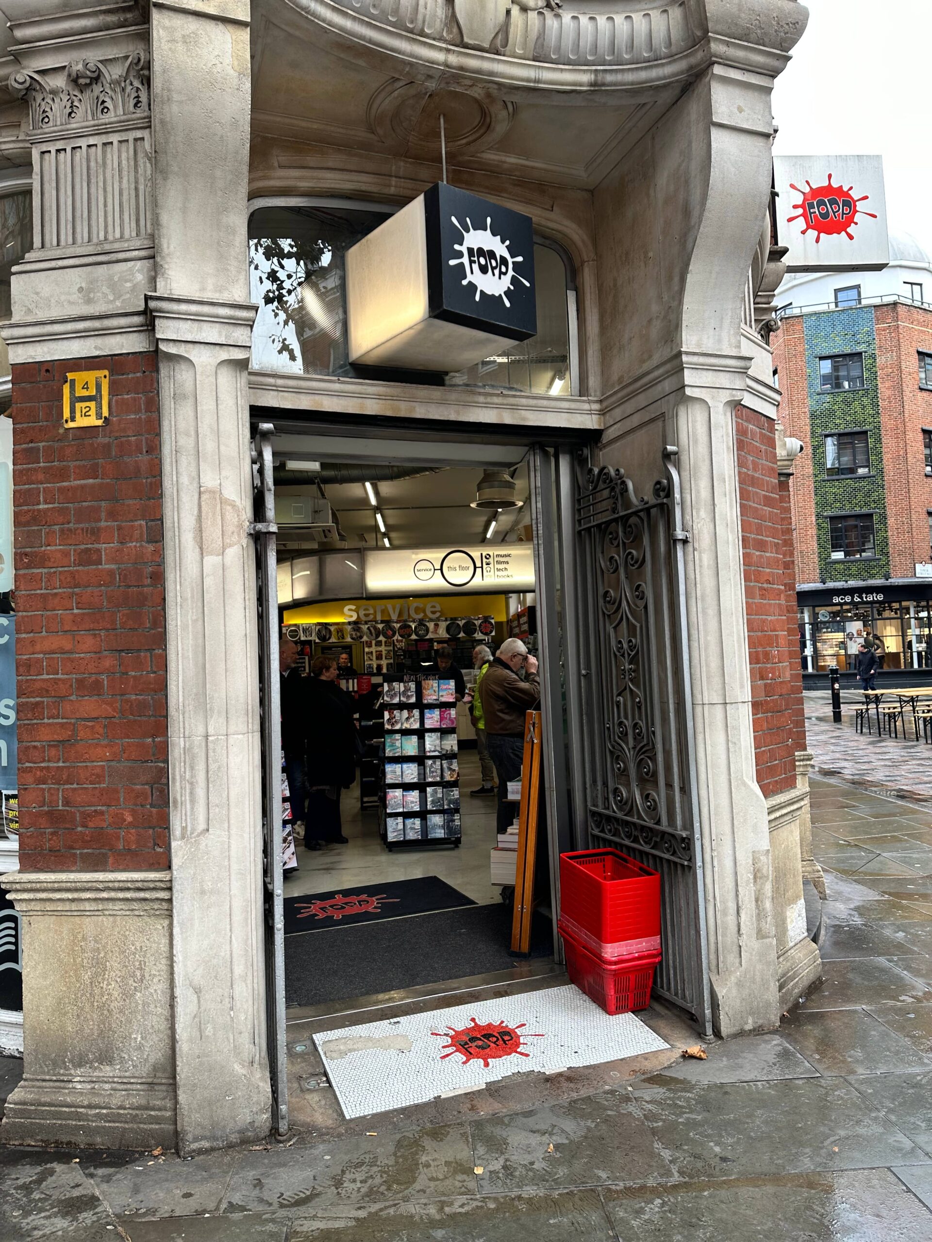 FOPP London record store exterior - unique building at street junction for music & film fans