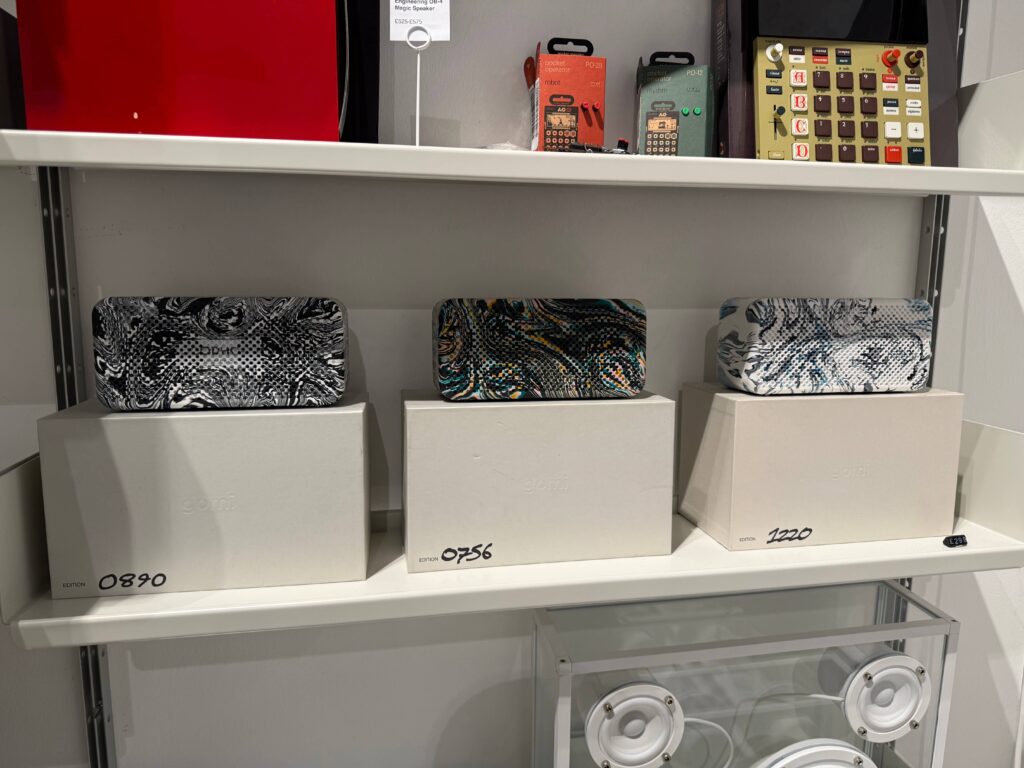 Colorful and uniquely designed speakers displayed inside GOODHOOD