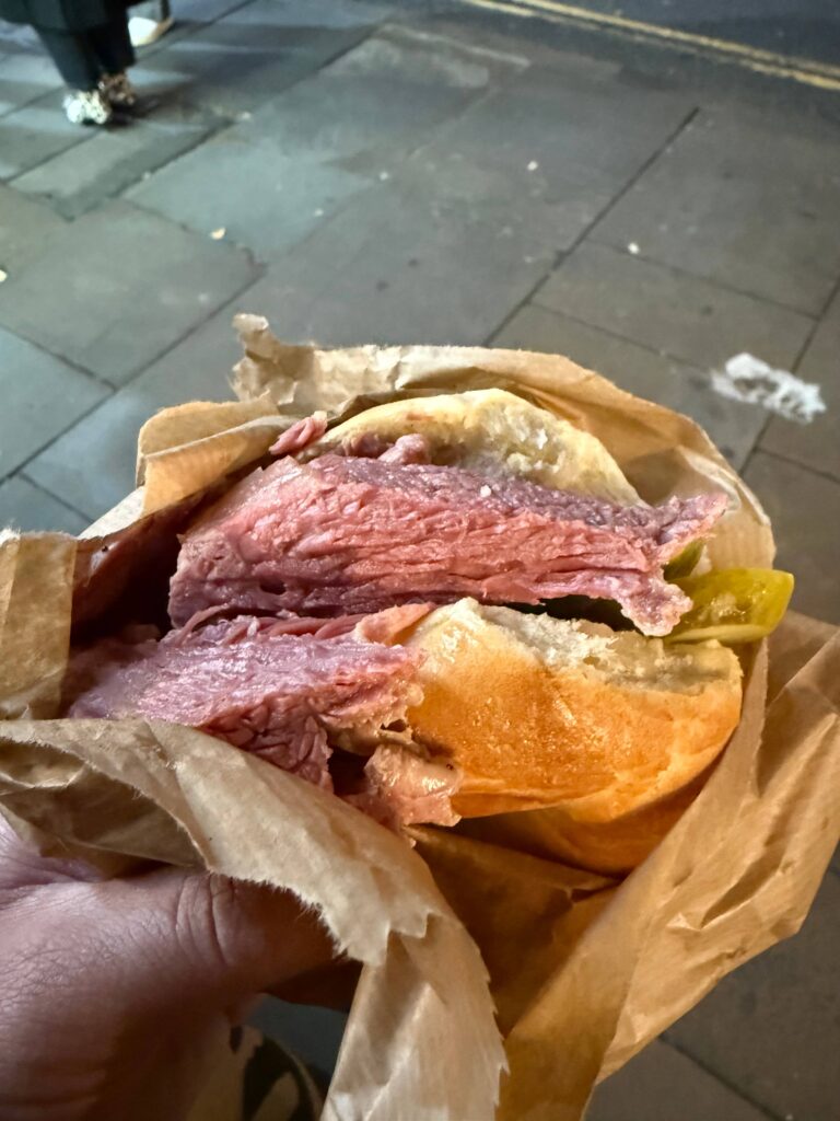 Beigel Bake's delicious salt beef bagel with tender and juicy meat