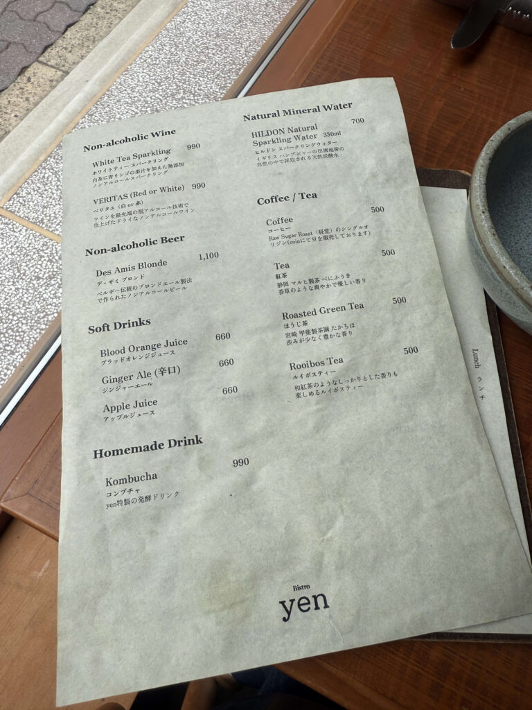A non-alcoholic drink menu. The words 'NON ALCOHOLIC DRINK' are written at the top.