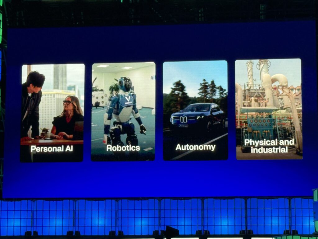 「Personal AI」「Robotics」「Autonomy」「Physical and industrial」の4つのカテゴリーを示すプレゼンテーション画面