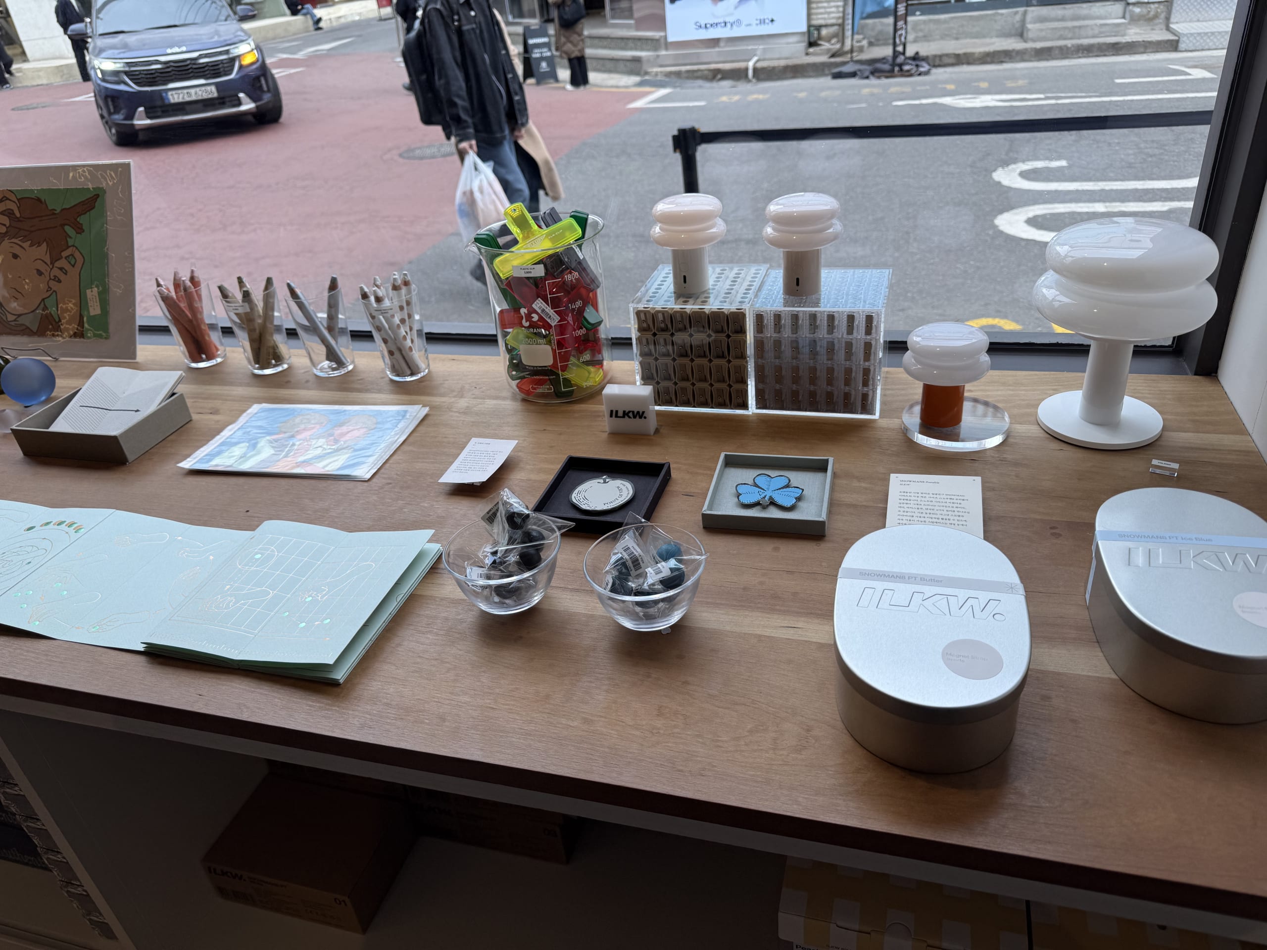 Stationery displayed on a window table.
