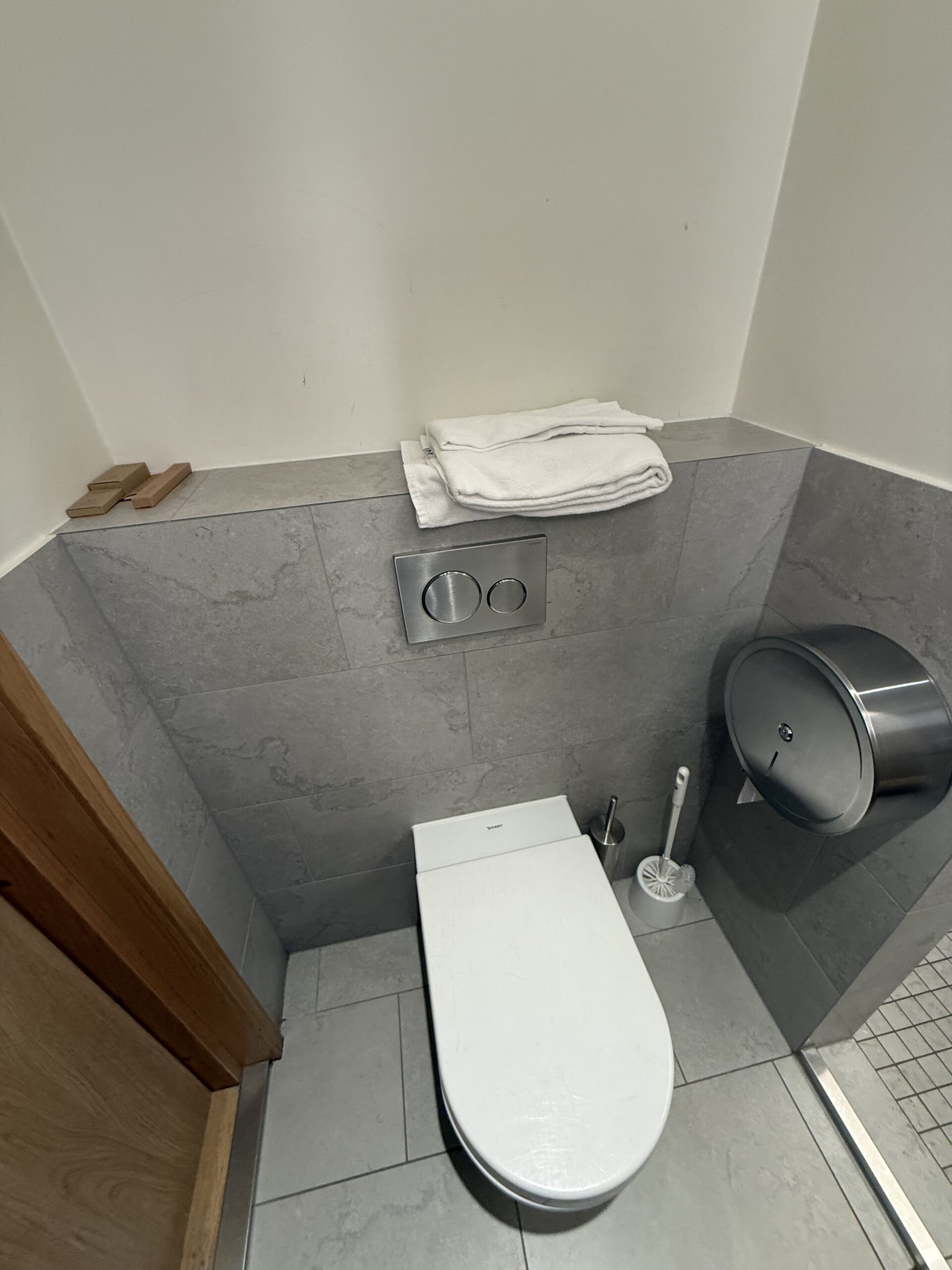 シンプルで清潔なシャワールームのトイレ設備