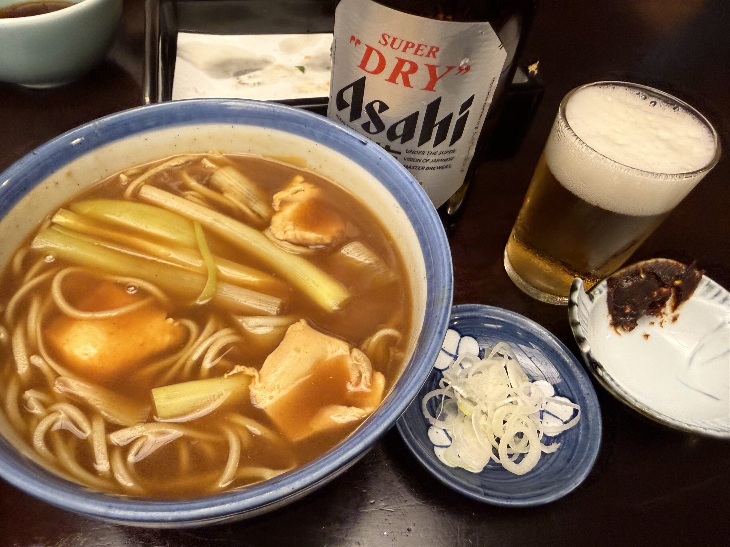 カレー南蛮と瓶ビール