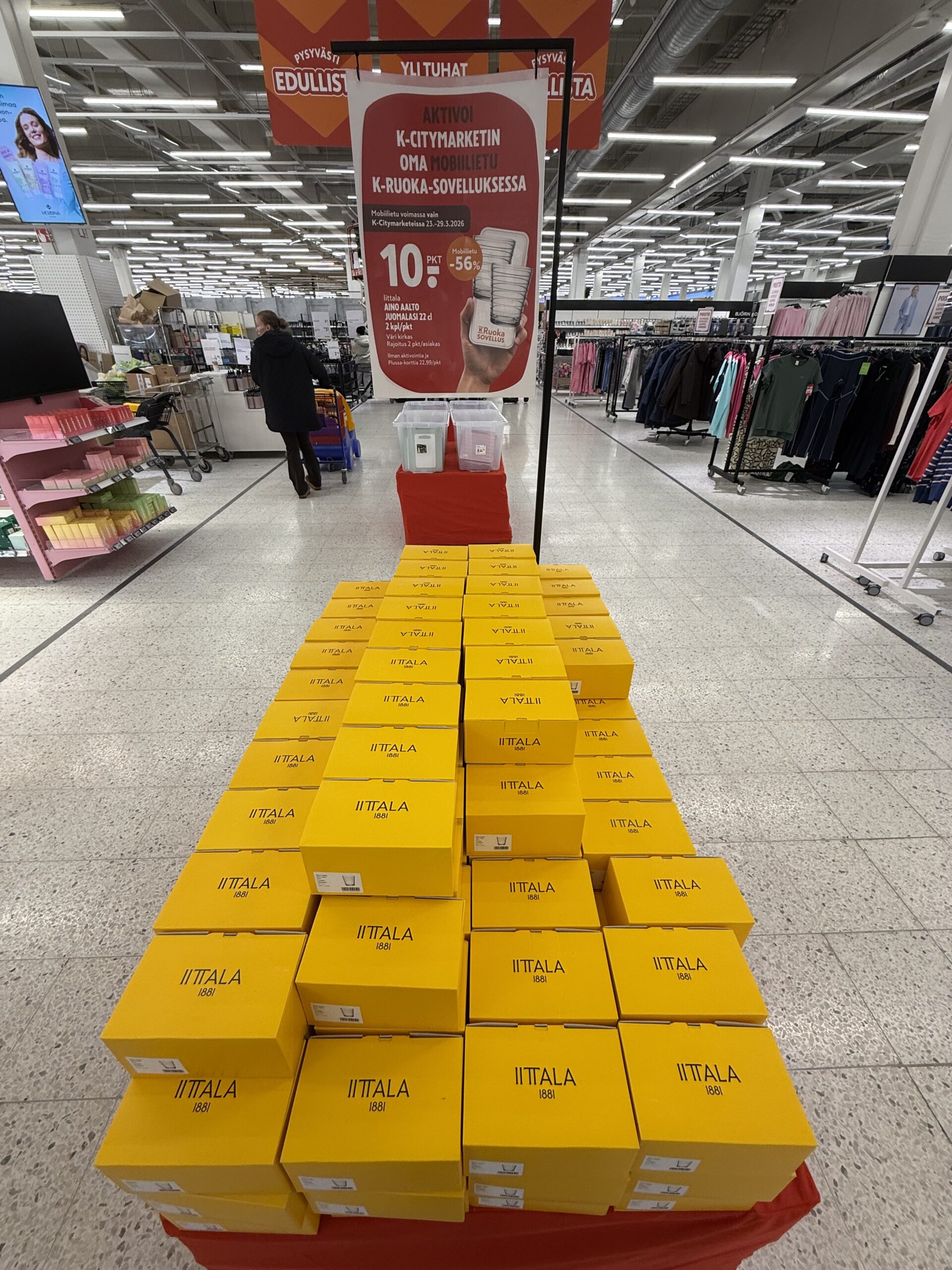 Yellow Iittala boxes stacked as special offers