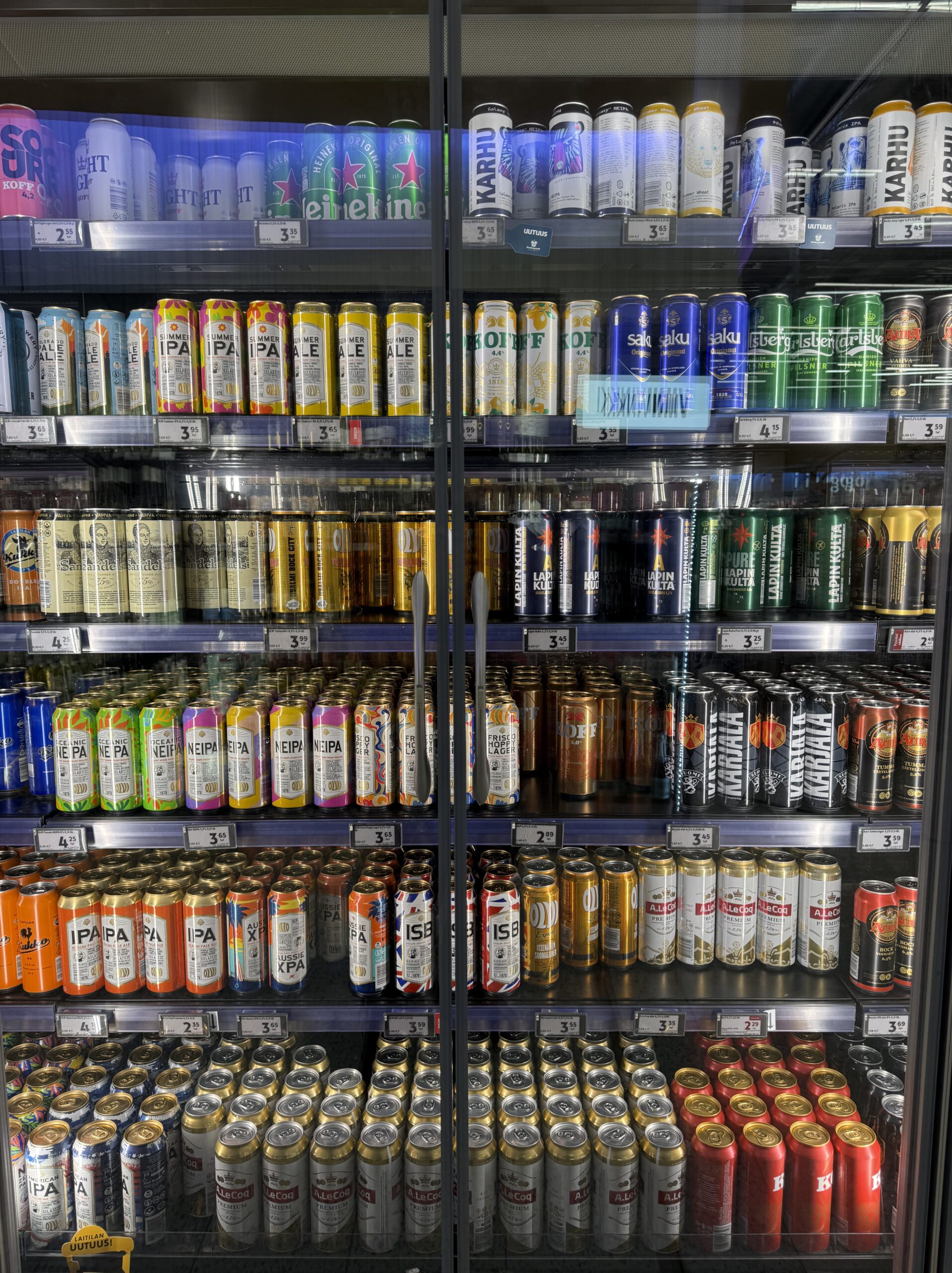 Massive beer selection behind glass doors