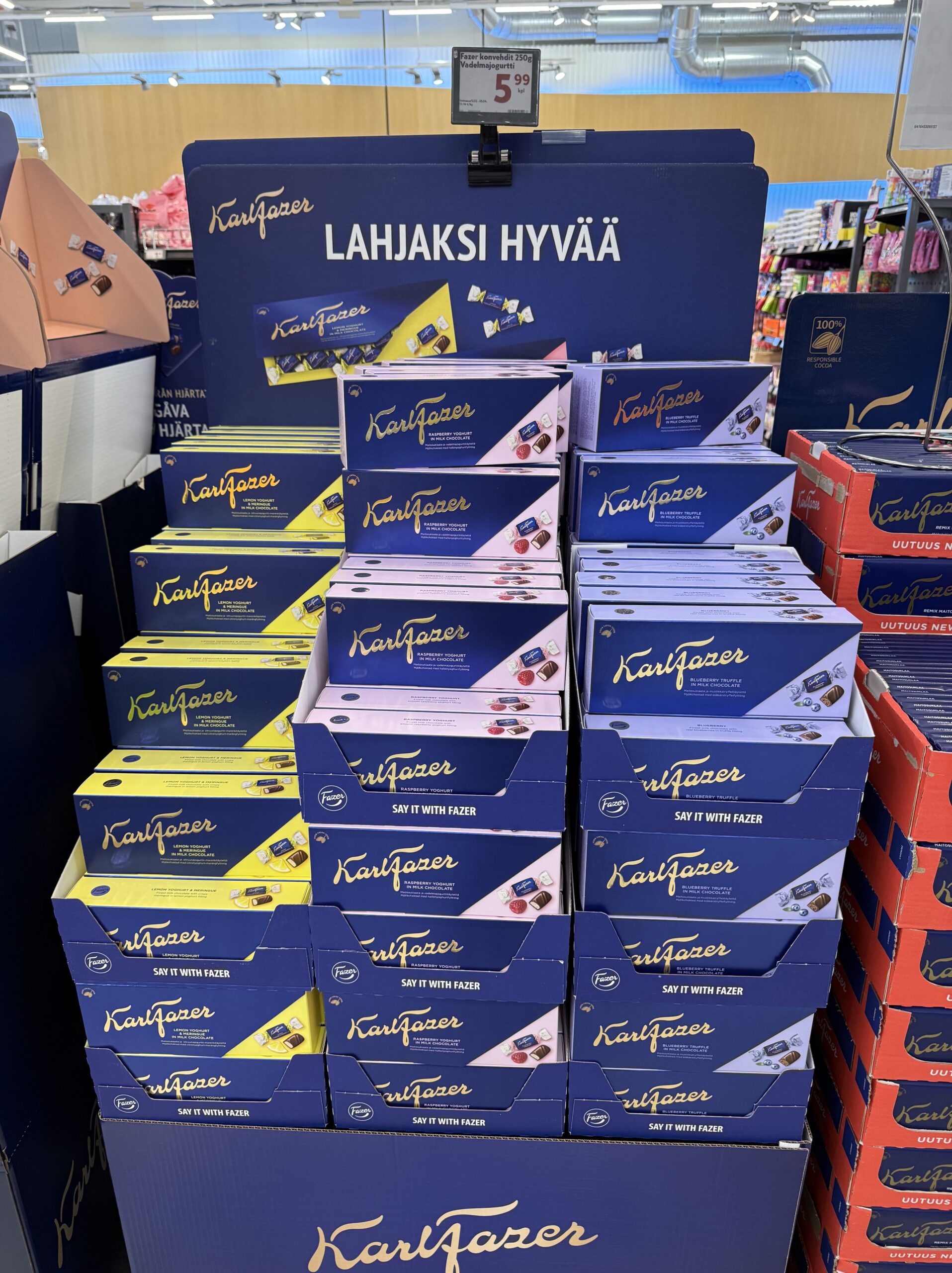 Iittala tableware piled up in the supermarket aisle