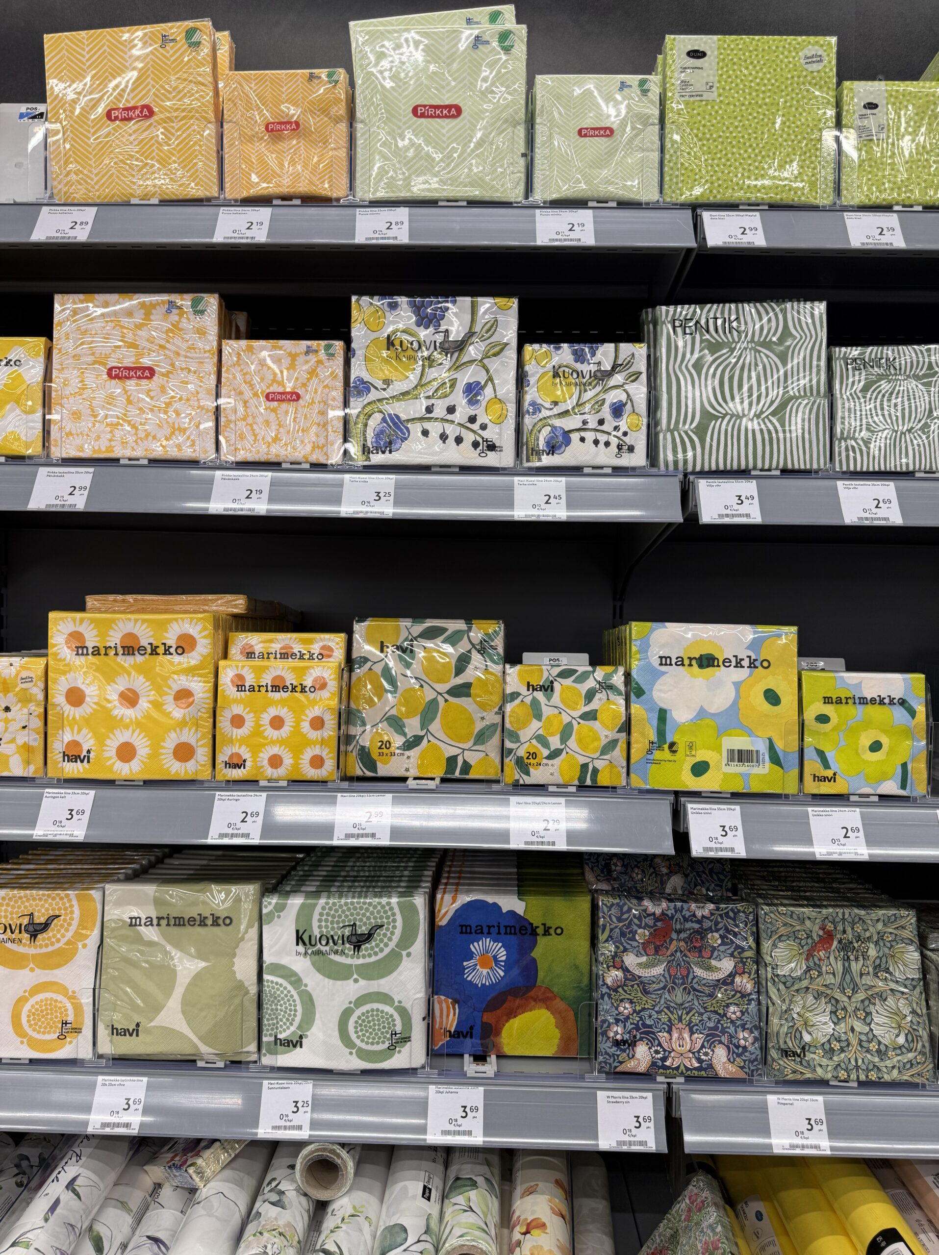 Wall of Marimekko and local paper napkins