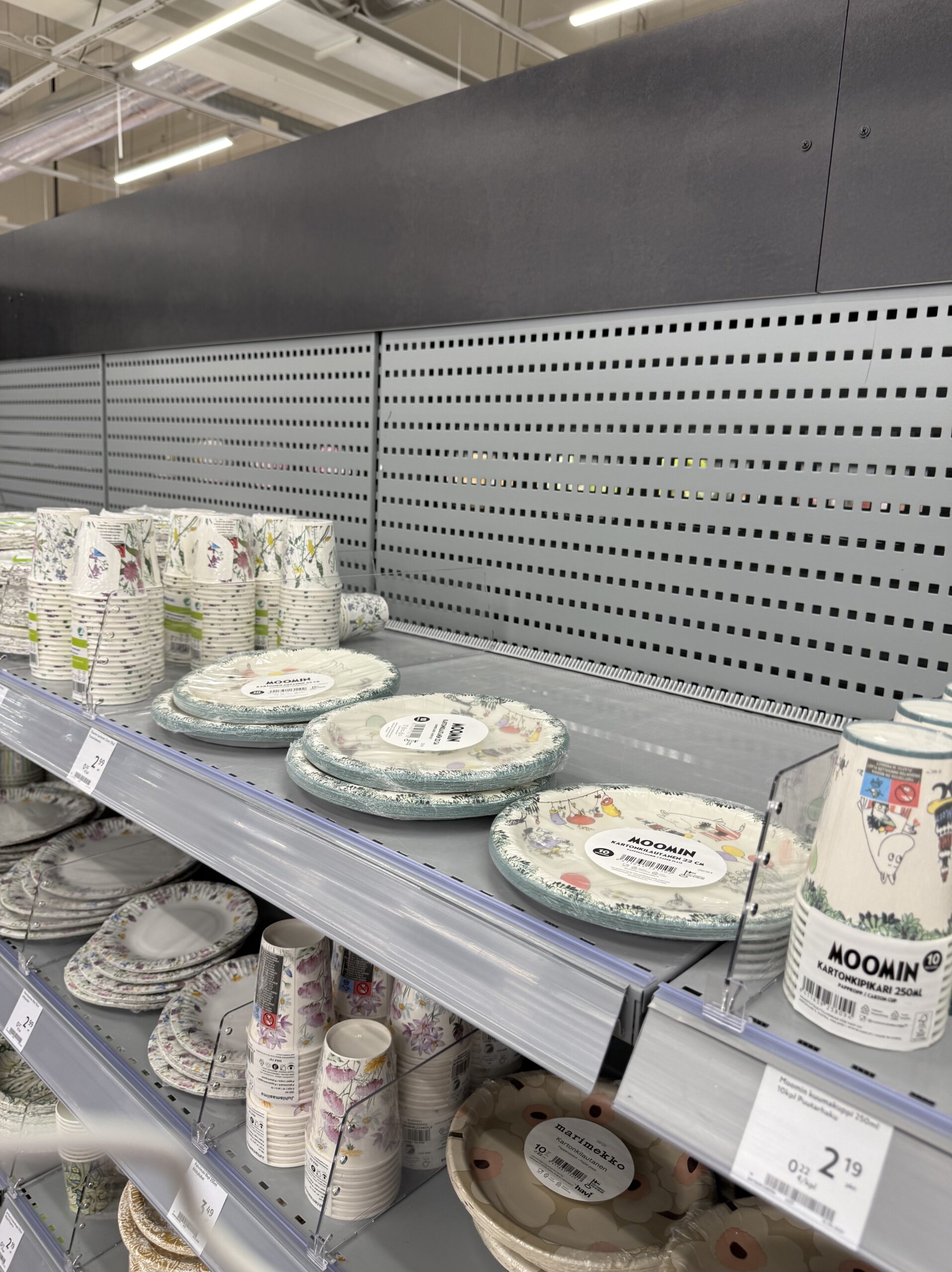 Massive display of Moomin paper cups and plates