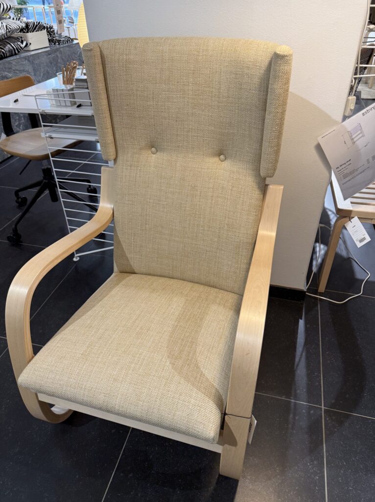 Alvar Aalto armchair with bentwood frame and beige fabric