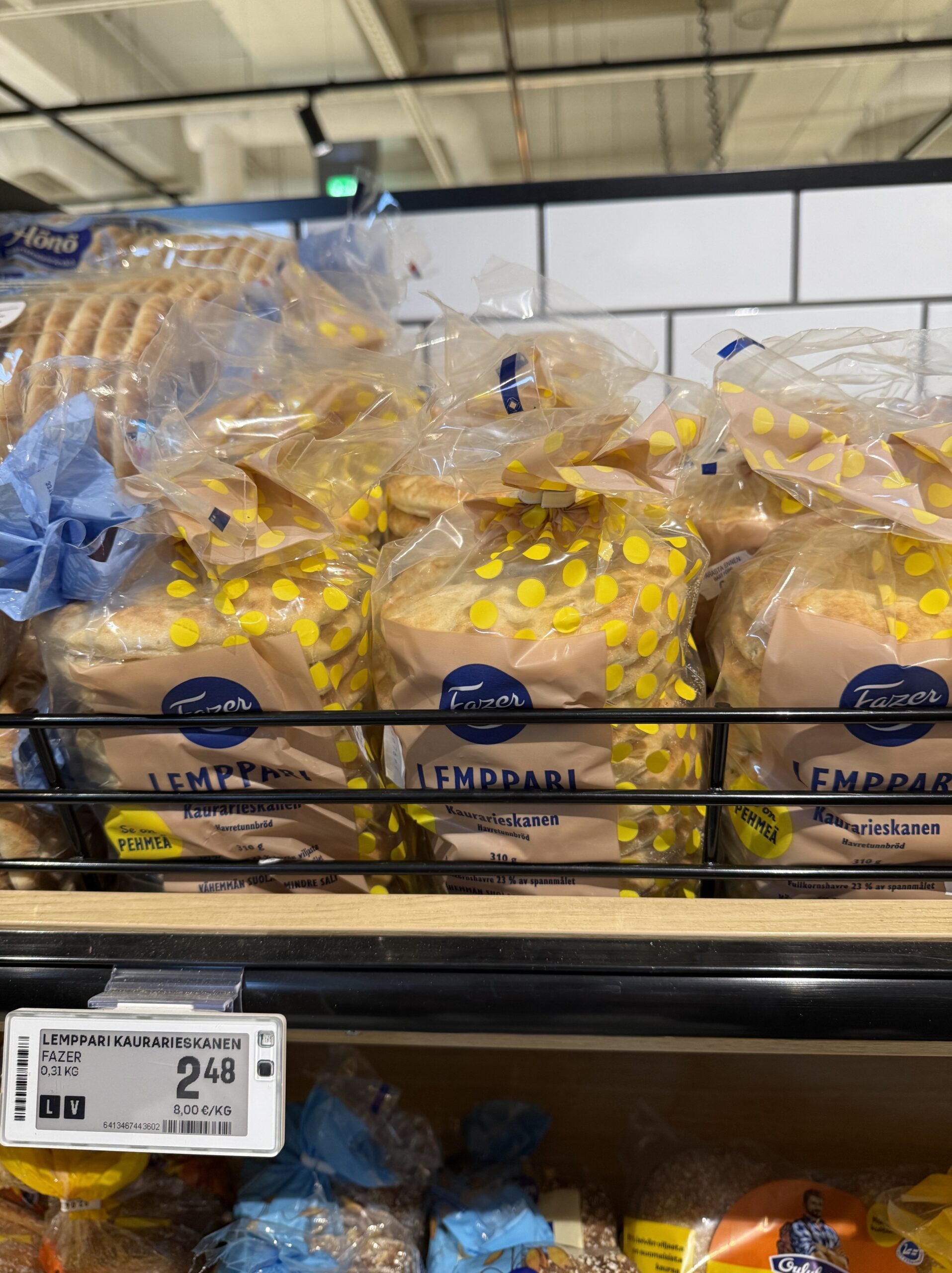 Fazer's LEMPPARI bread in its distinctive yellow polka dot packaging