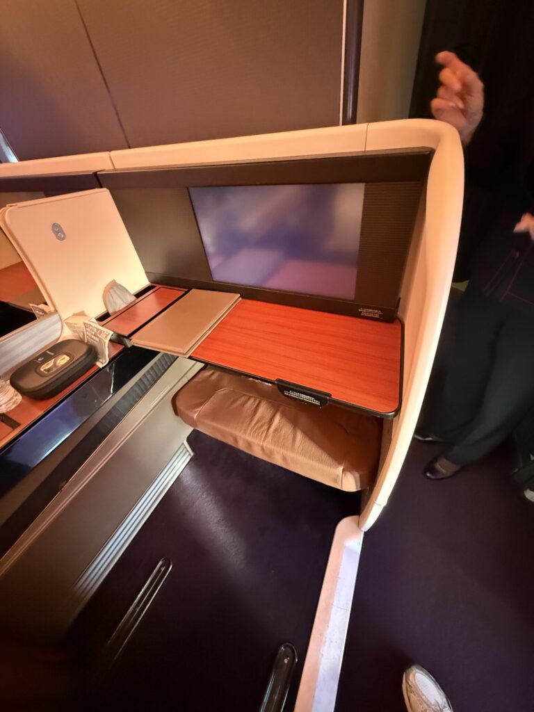 JAL ファーストクラスの中央座席の正面