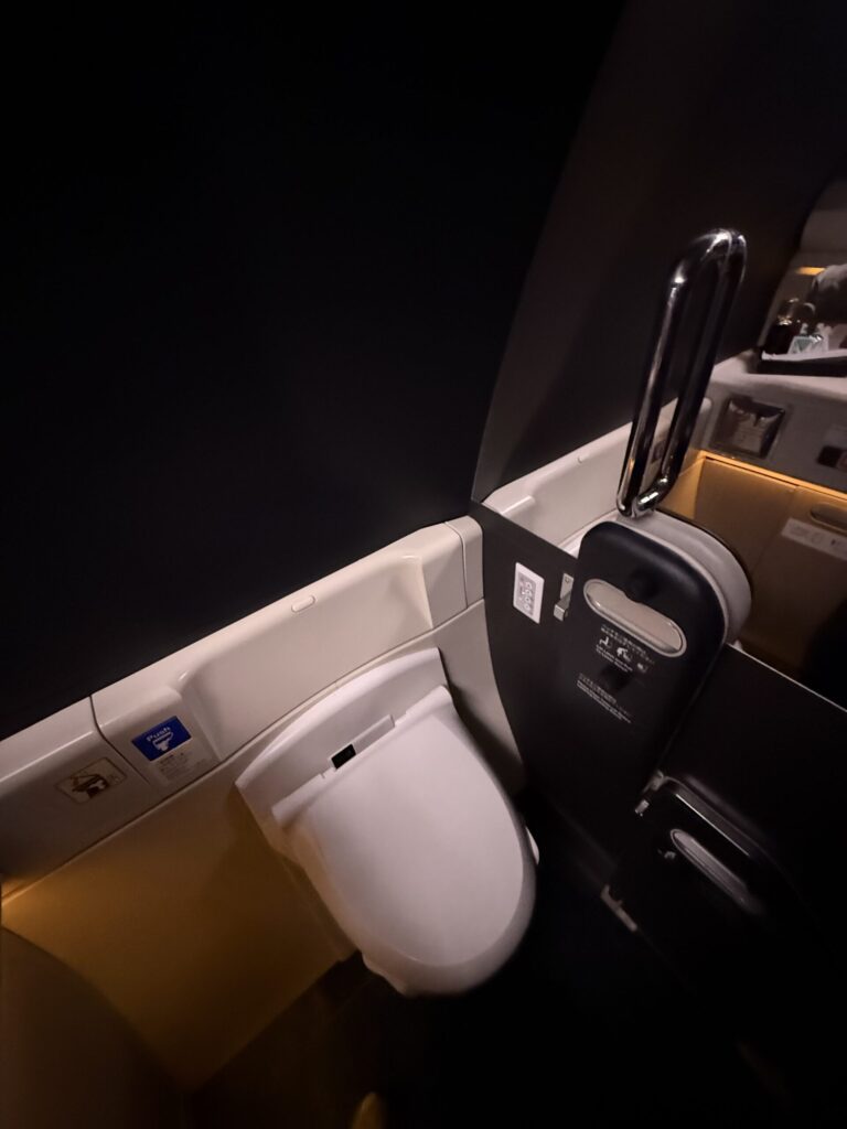 B777の広々としたラバトリー全景