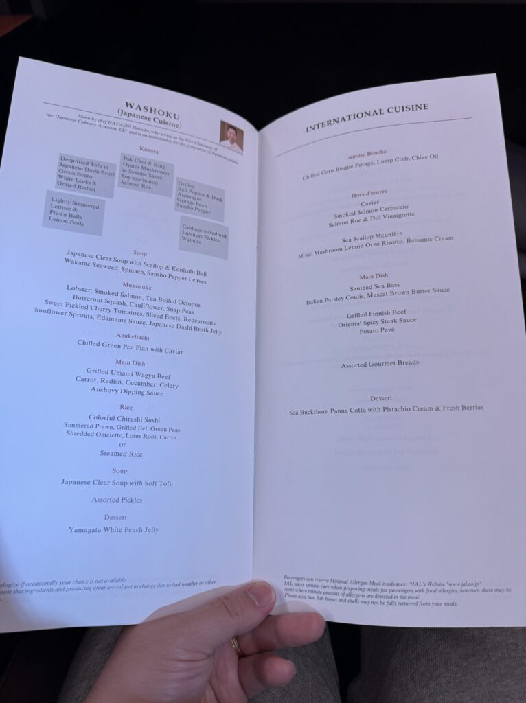 Menu spread showing Washoku and International Cuisine options