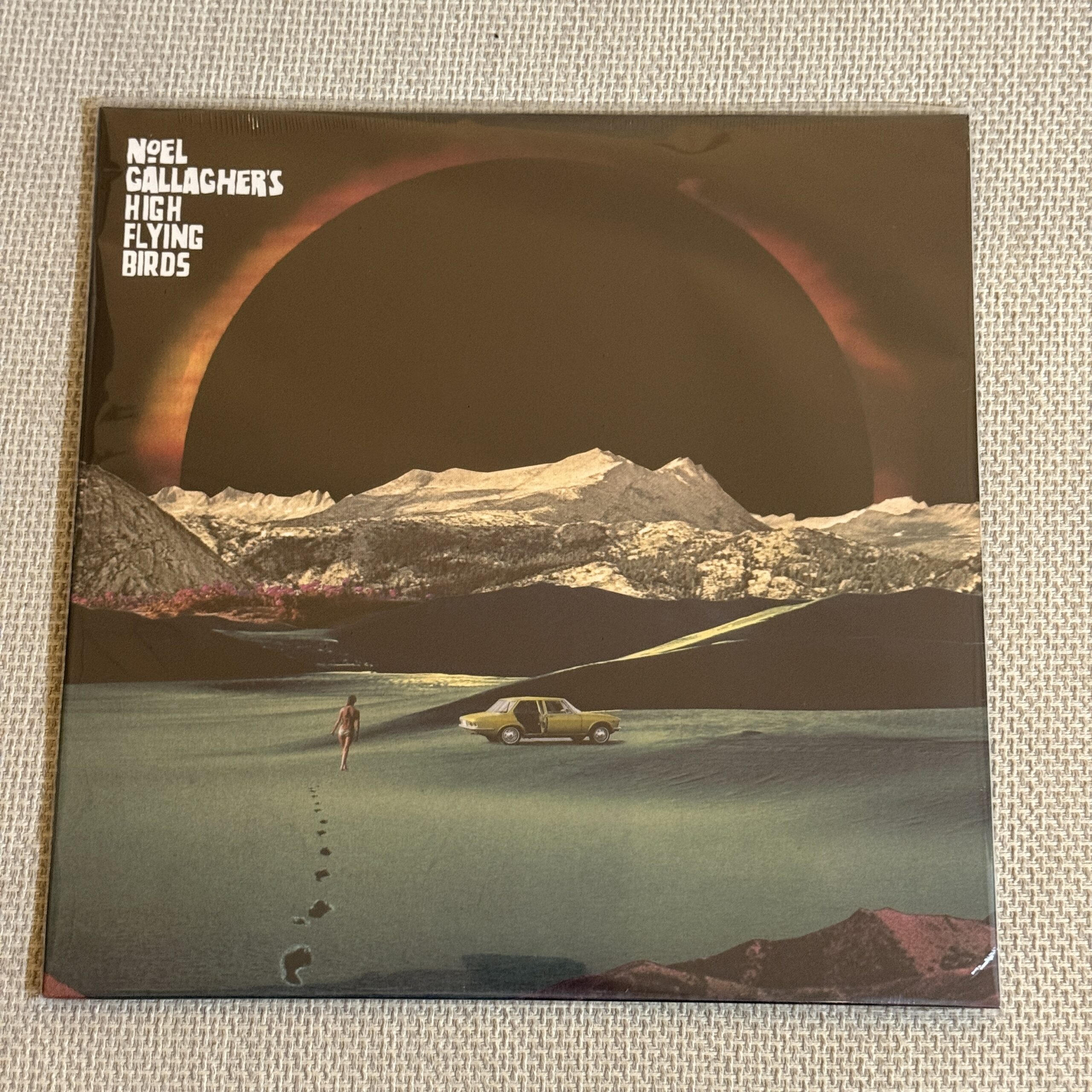 Noel Gallagher's solo 12-inch resting on a rug at home