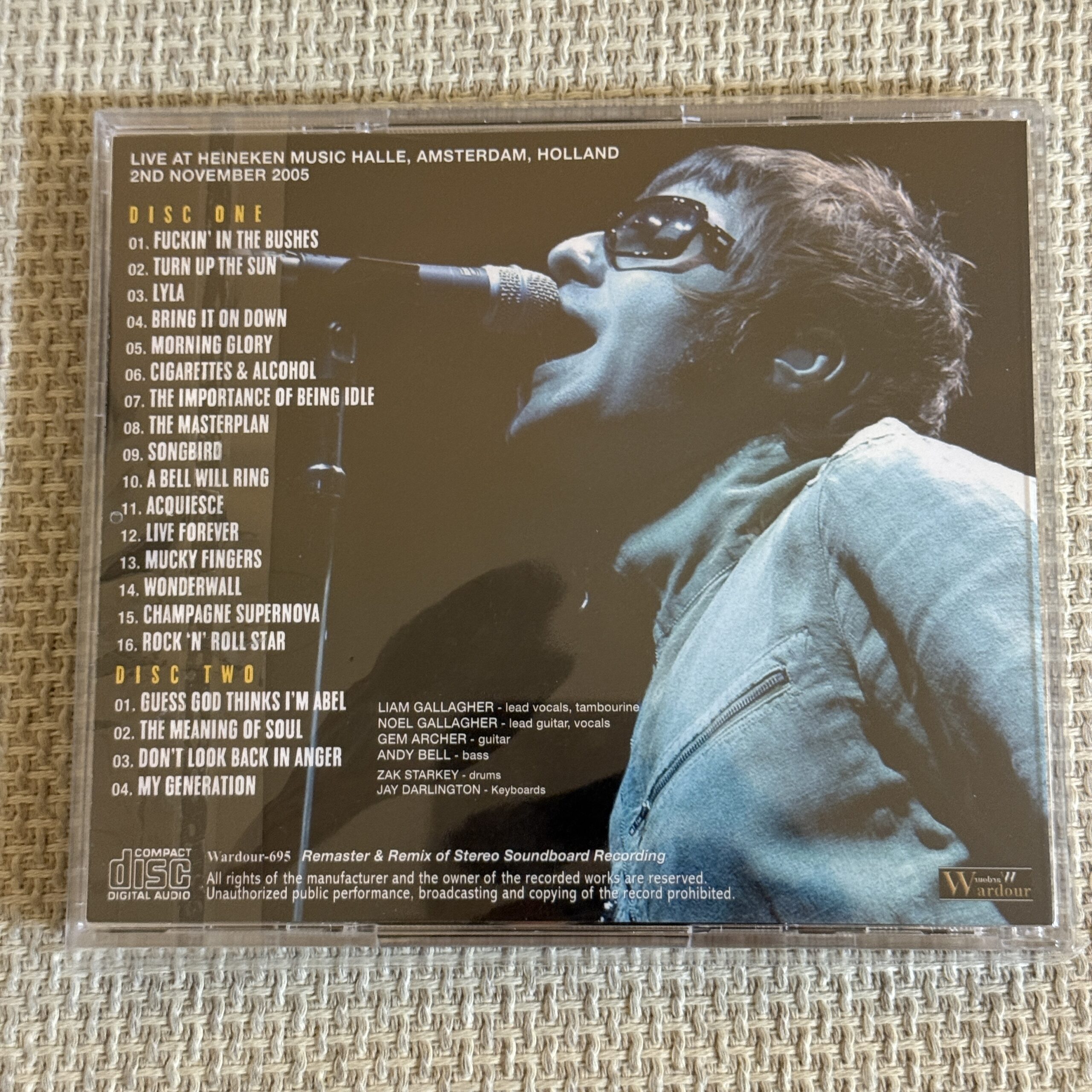 Back cover tracklist of the Amsterdam bootleg CD