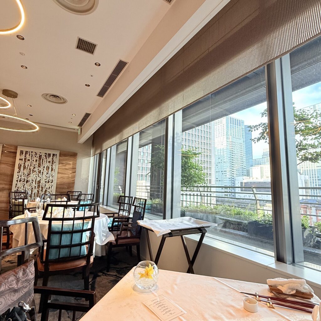 Window seat view at Shisen Tohka overlooking Tokyo Station area