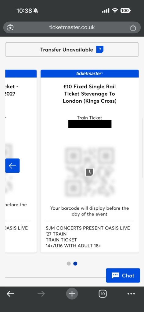 A £10 single rail ticket from Stevenage to London.